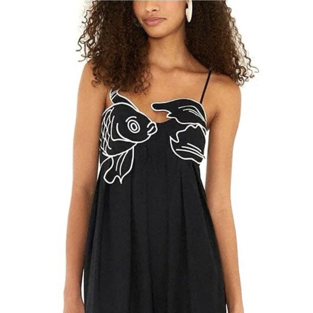 FARM Rio Fish Top Maxi Dress Black Resort Boho Chic Linen Art Deco Dress NWT XXS - Picture 5 of 15